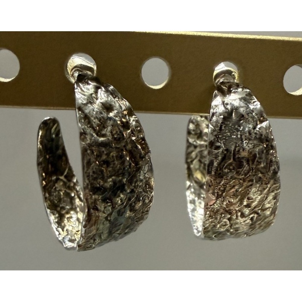 Hammered Sterling Silver Hoop Earrings Tested Large Crinkle Look 925